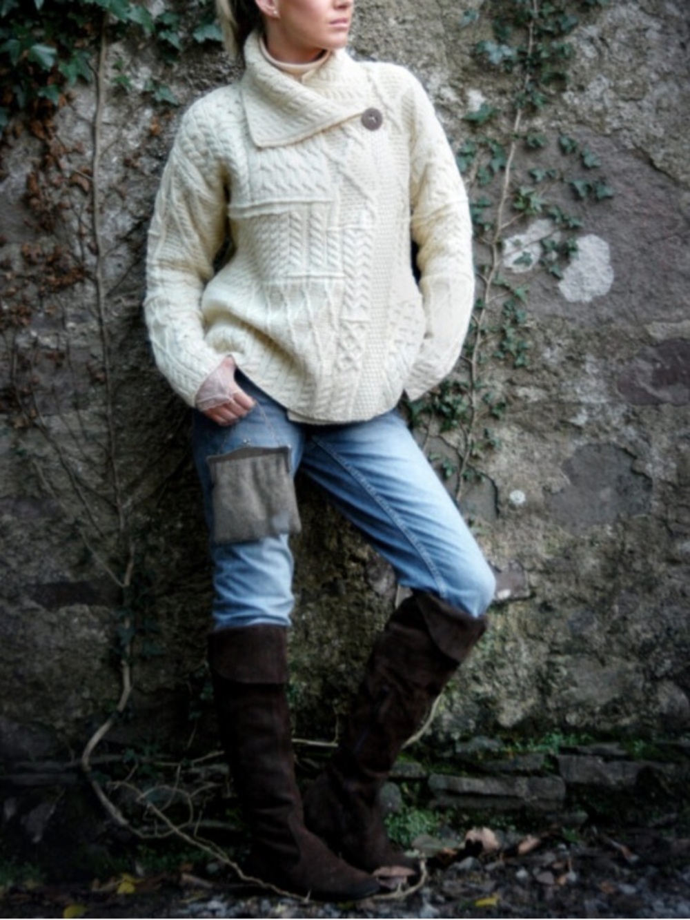 Blarney Woolen Mills One Button Aran Cardigan Irish Wool Fisherman Size S NWT - Picture 11 of 15